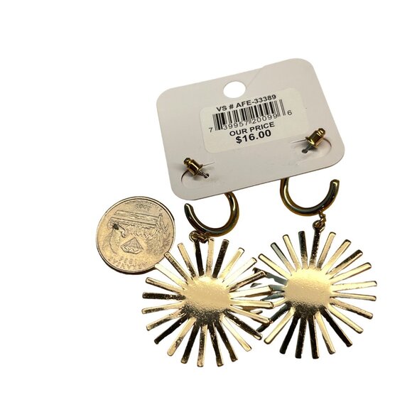 Charming Charlie MSRP $16 Gold & Brown Hypoallergenic Sunburst Dangle Earrings - Picture 3 of 4